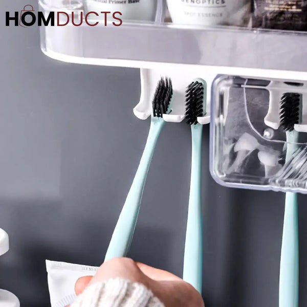 Wall Mounted Bathroom Organizer With Toothbrush Holder