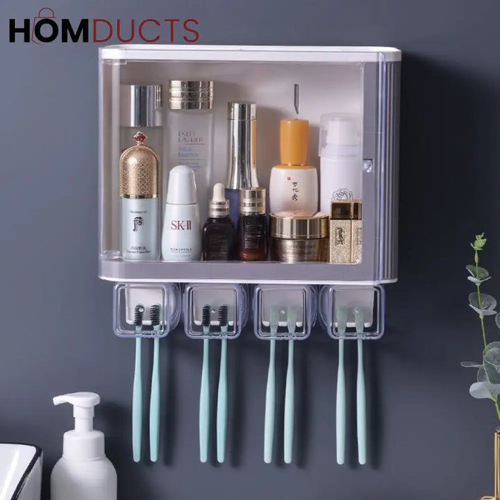 Wall Mounted Bathroom Organizer With Toothbrush Holder