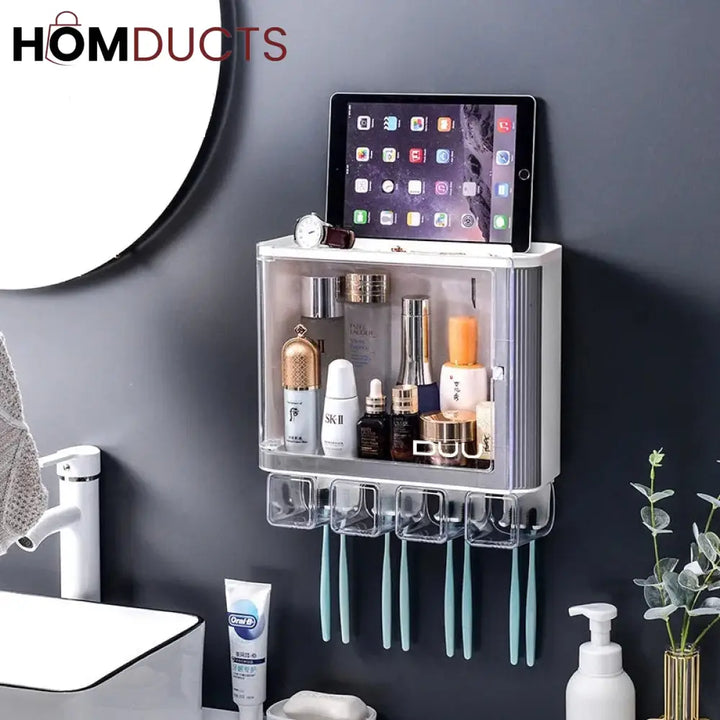 Wall Mounted Bathroom Organizer With Toothbrush Holder