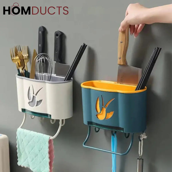 Wall Mounted Cutlery Holder With Drain Tray