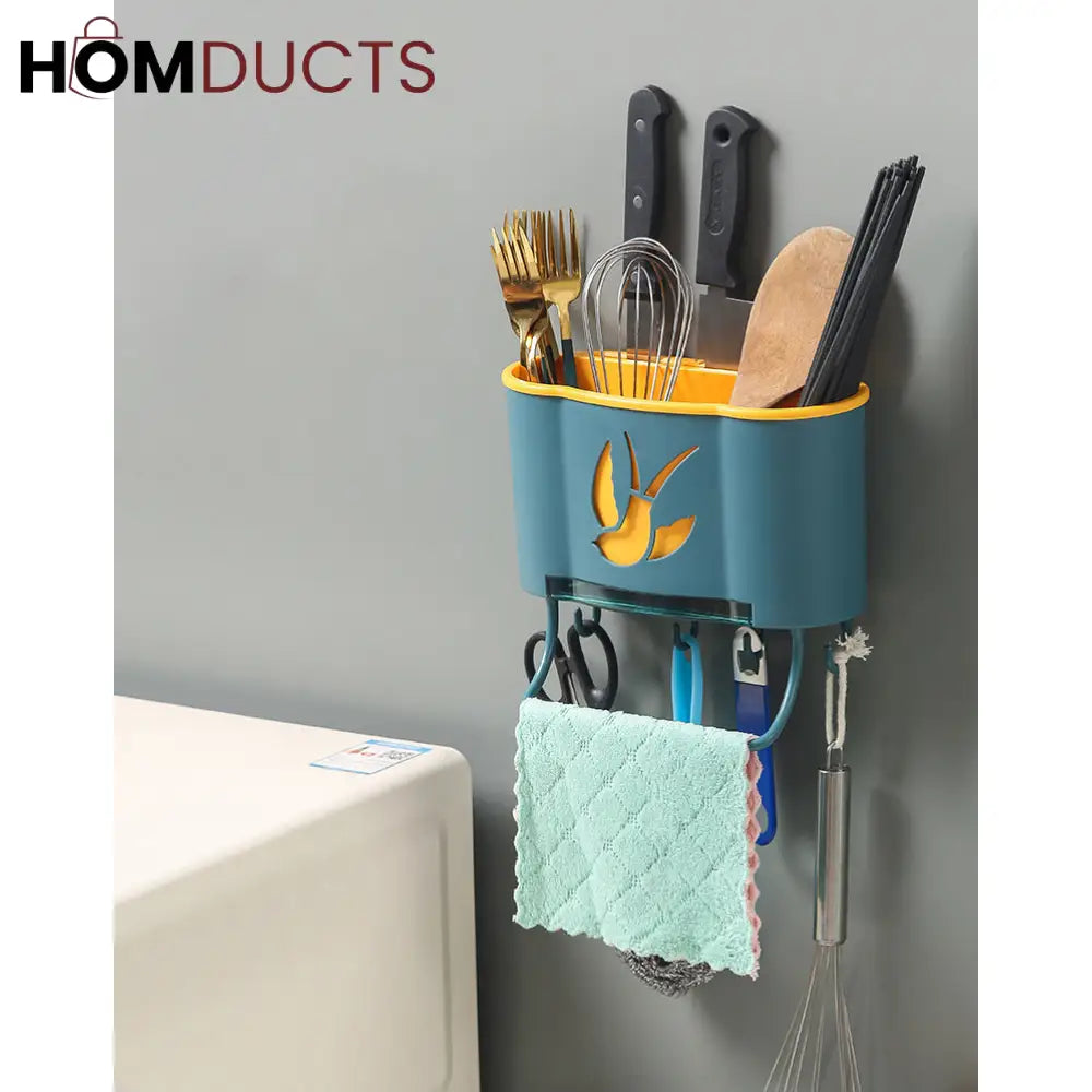 Wall Mounted Cutlery Holder With Drain Tray