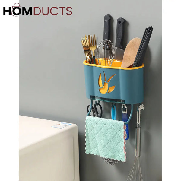 Wall Mounted Cutlery Holder With Drain Tray