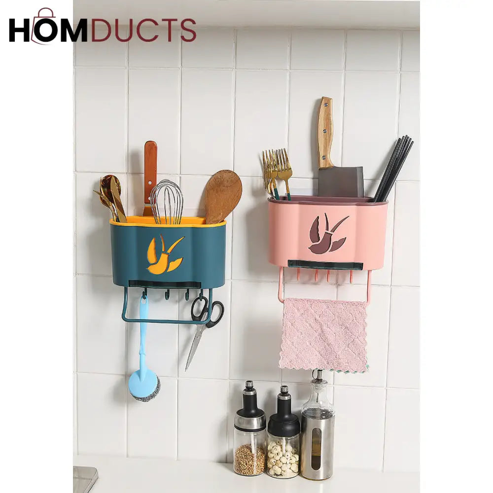 Wall Mounted Cutlery Holder With Drain Tray