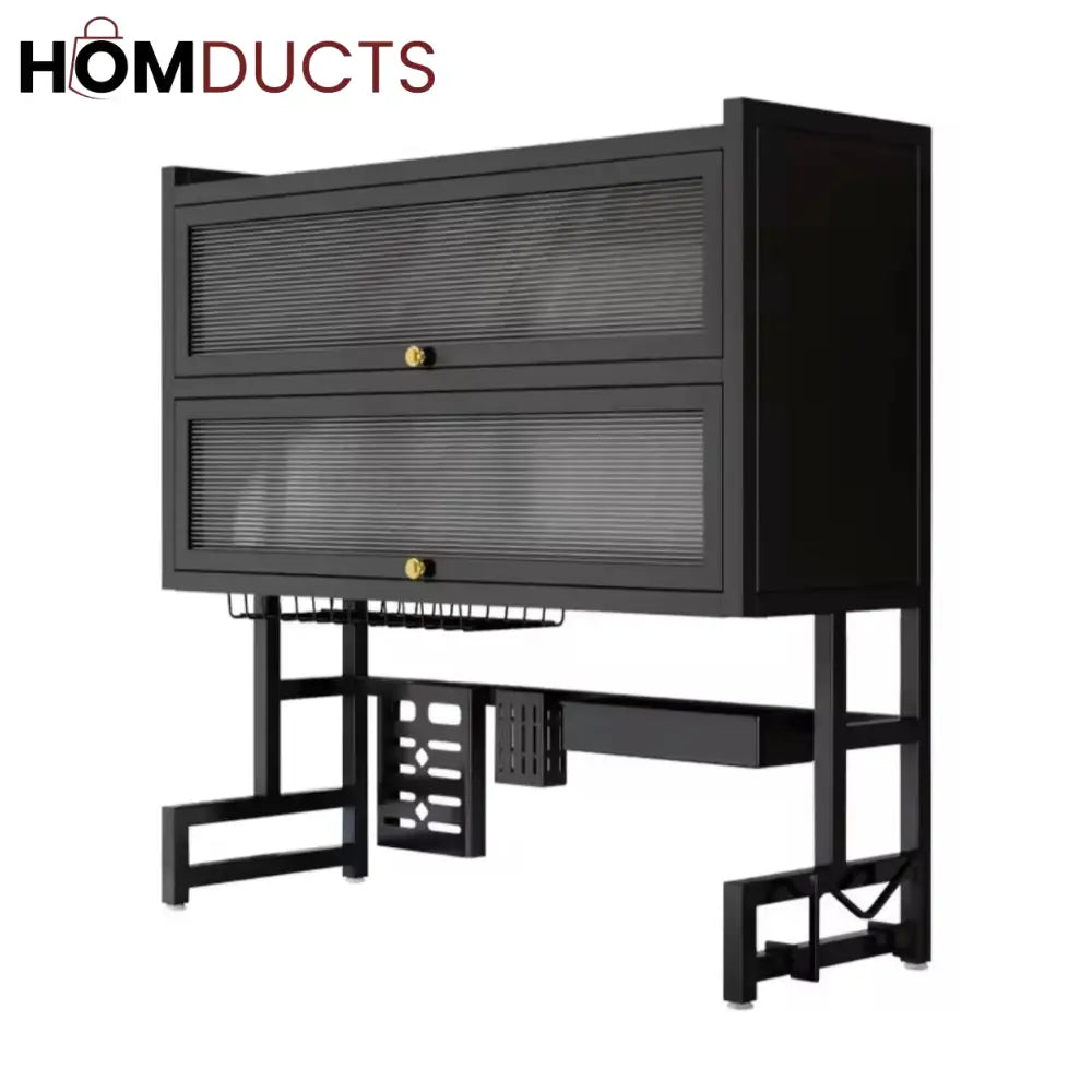 Wall-Mounted Kitchen Dish Rack with Storage Shelf Knife Holder and Utensil Organizer - Over Sink Space Saver