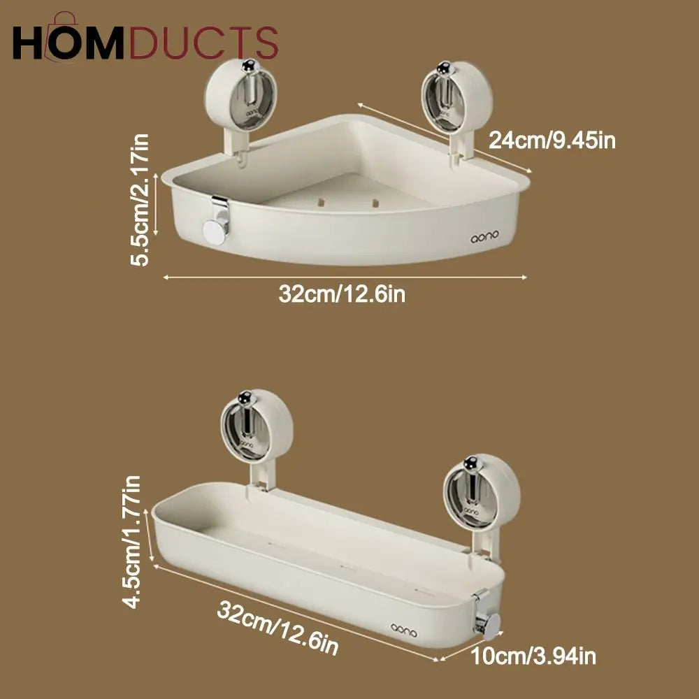 Wall-Mounted Shower Shelf Organizer – No-Drill Suction Bathroom Storage Rack for Toiletries & Cosmetics