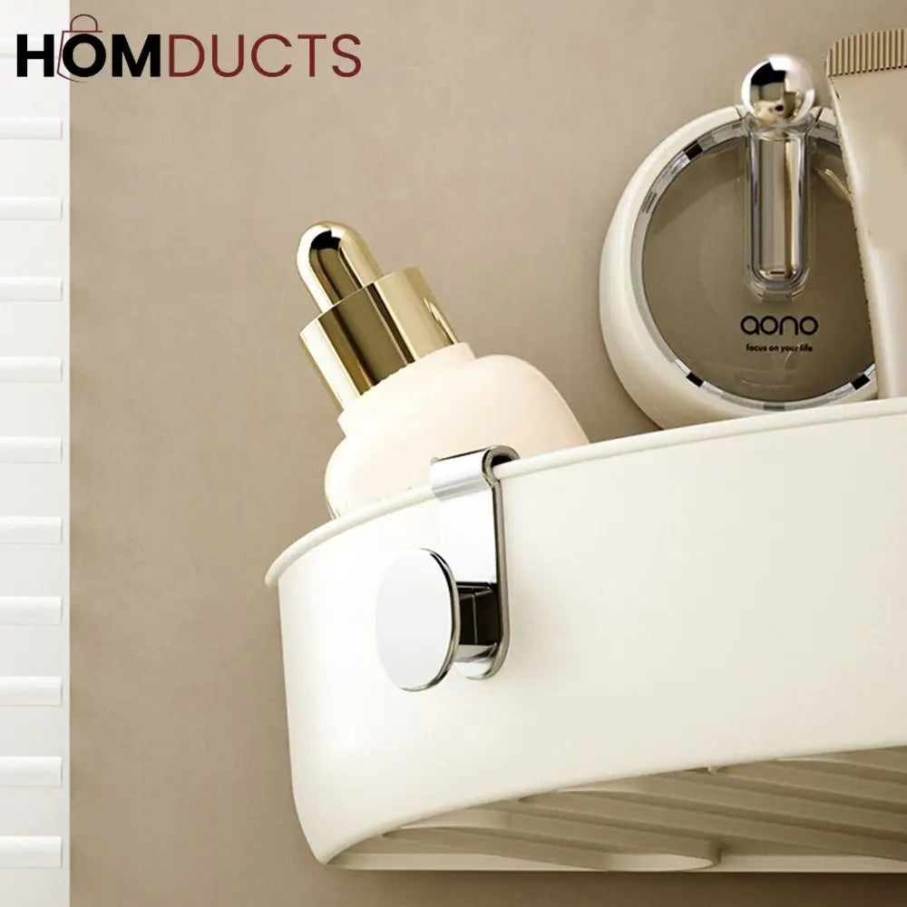 Wall-Mounted Shower Shelf Organizer – No-Drill Suction Bathroom Storage Rack for Toiletries & Cosmetics