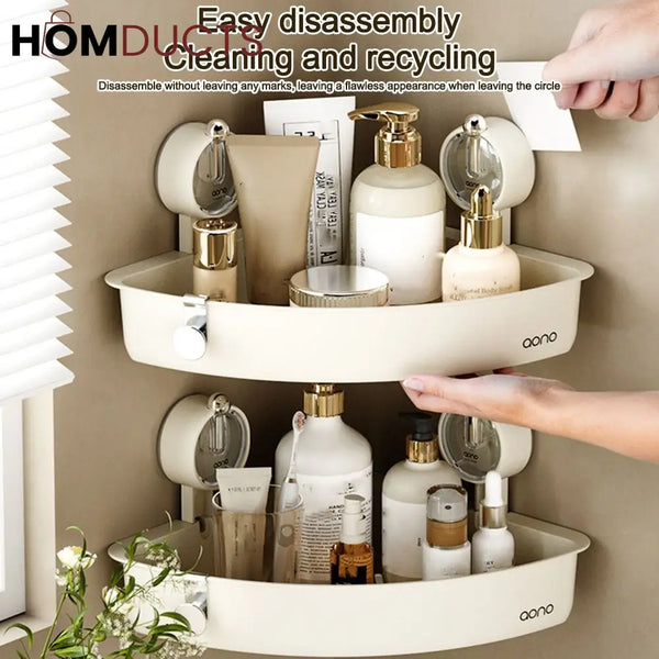 Wall-Mounted Shower Shelf Organizer – No-Drill Suction Bathroom Storage Rack for Toiletries & Cosmetics