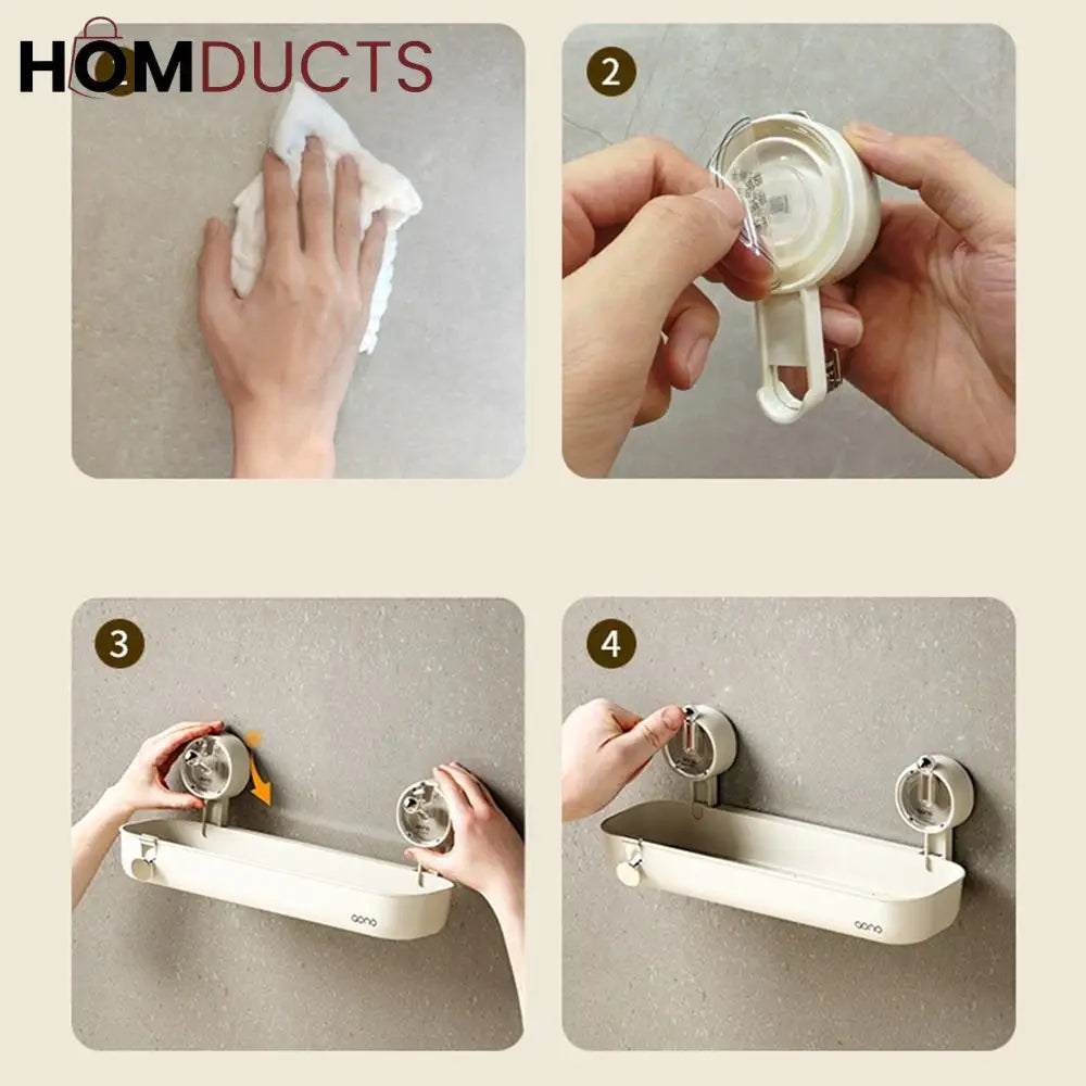 Wall-Mounted Shower Shelf Organizer – No-Drill Suction Bathroom Storage Rack for Toiletries & Cosmetics