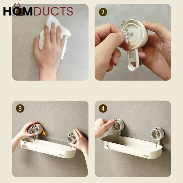 Wall-Mounted Shower Shelf Organizer – No-Drill Suction Bathroom Storage Rack for Toiletries & Cosmetics