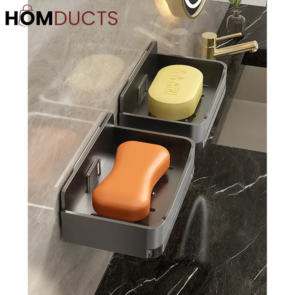 Wall-Mounted Soap Holder with Drain Tray – Waterproof Punch-Free Soap Box with Lid for Bathroom & Kitchen