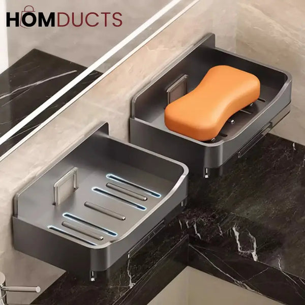 Wall-Mounted Soap Holder with Drain Tray – Waterproof Punch-Free Soap Box with Lid for Bathroom & Kitchen
