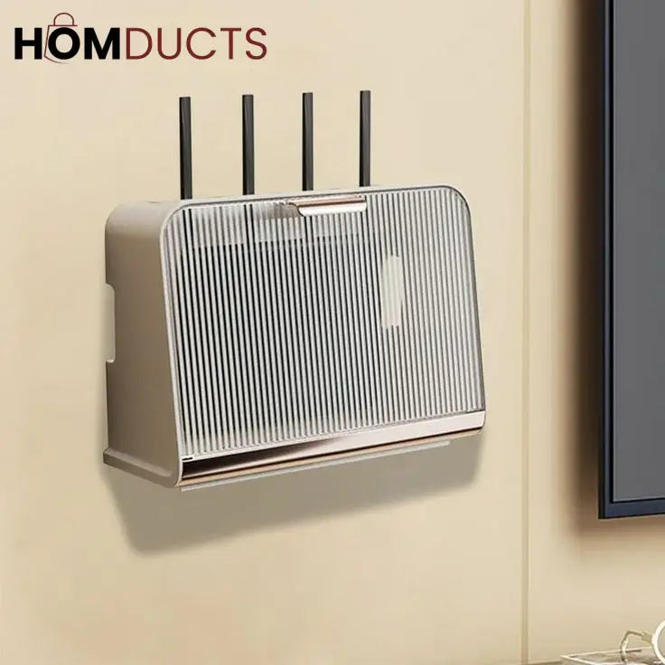 Wall-Mounted WiFi Router Storage Box with Cable Organizer – Modern Ventilated Cover for Modem and Electronics