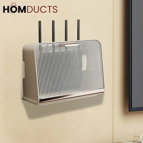 Wall-Mounted WiFi Router Storage Box with Cable Organizer – Modern Ventilated Cover for Modem and Electronics