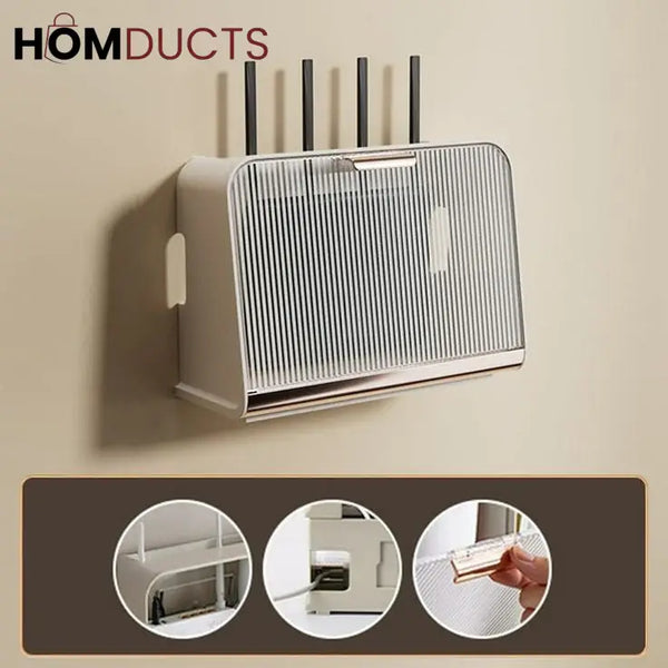 Wall-Mounted WiFi Router Storage Box with Cable Organizer – Modern Ventilated Cover for Modem and Electronics