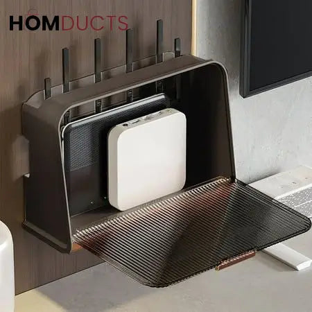 Wall-Mounted WiFi Router Storage Box with Cable Organizer – Modern Ventilated Cover for Modem and Electronics