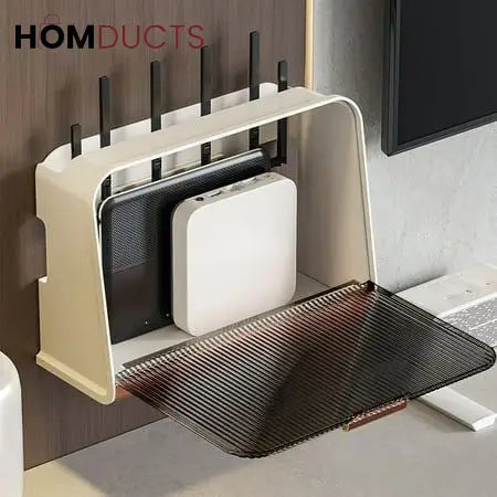 Wall-Mounted WiFi Router Storage Box with Cable Organizer – Modern Ventilated Cover for Modem and Electronics