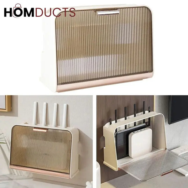 Wall-Mounted WiFi Router Storage Box with Cable Organizer – Modern Ventilated Cover for Modem and Electronics