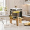 Premium 3.2L Smoky Glass Beverage Dispenser with Wooden Stand
