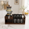 Premium 2.8L Smoky Glass Beverage Dispenser Set with 6 Glasses & Wooden Rack - 8 Piece