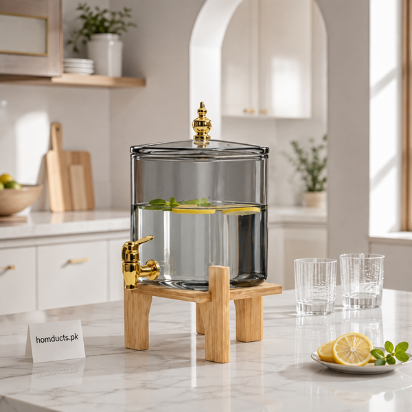 Premium 4.2L Smoky Glass Beverage Dispenser with Wooden Stand