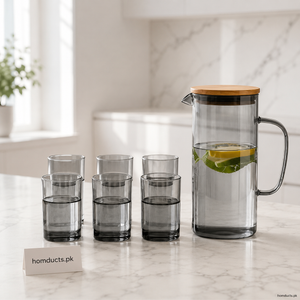 Premium Smoky Glass Water Pitcher Set with 6 Glasses - 7 Piece