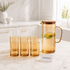 Premium Amber Glass Water Pitcher Set with 6 Glasses - 7 Piece