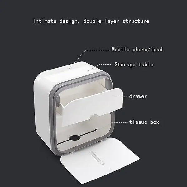 Waterproof Double Layer Toilet Paper Holder with Built-in Drawer & Phone Holder
