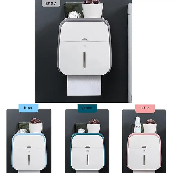 Waterproof Double Layer Toilet Paper Holder with Built-in Drawer & Phone Holder