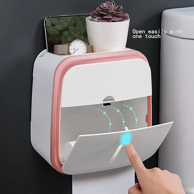 Waterproof Double Layer Toilet Paper Holder with Built-in Drawer & Phone Holder