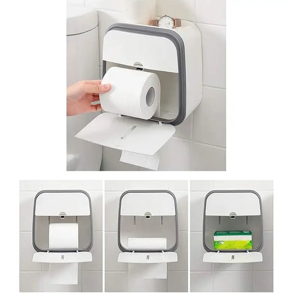 Waterproof Double Layer Toilet Paper Holder with Built-in Drawer & Phone Holder