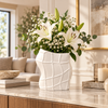 White geometric relief ceramic vase