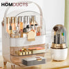 White-Gold Cosmetic Organizer with Dustproof Dome & Drawer Storage