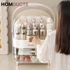 White-Gold Cosmetic Organizer with Dustproof Dome & Drawer Storage