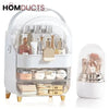 White-Gold Cosmetic Organizer with Dustproof Dome & Drawer Storage