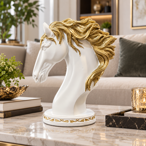 Luxury white and gold horse head sculpture for table décor