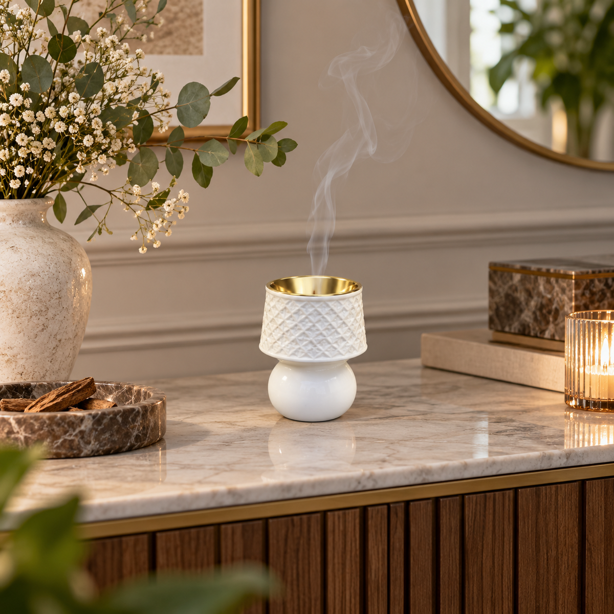 White & Gold Pedestal Incense Burner
