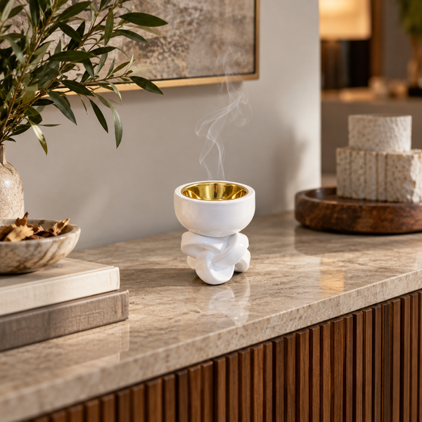 White & Gold Sculptural Incense Burner