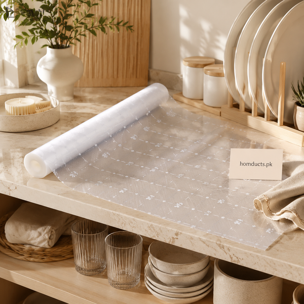 Translucent white floral PVC cabinet liner roll
