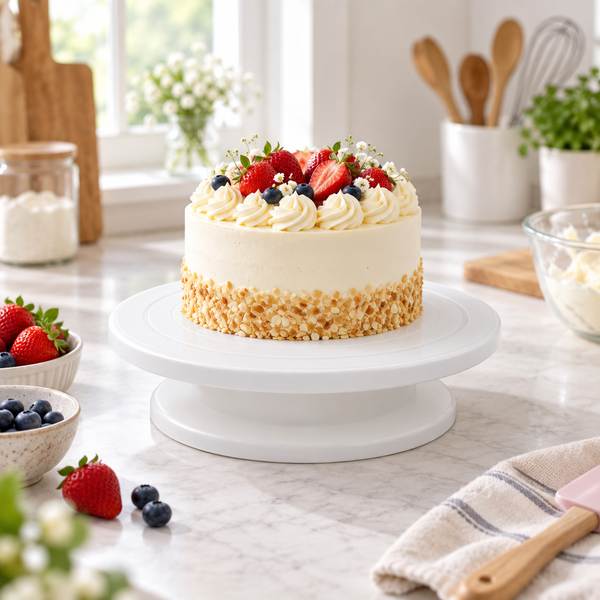 White rotating cake decorating turntable
