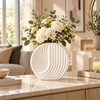 White round fan-ribbed ceramic vase