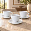 Winsor Minimal White Ceramic Cup & Saucer Set – 6 Pieces