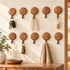 10 piece round wood grain adhesive wall hooks