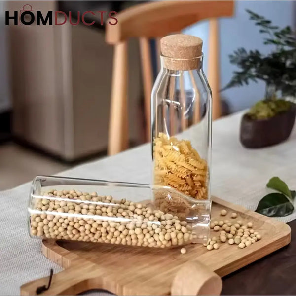 Wooden Cork Borosilicate Glass Bottle (1000Ml)