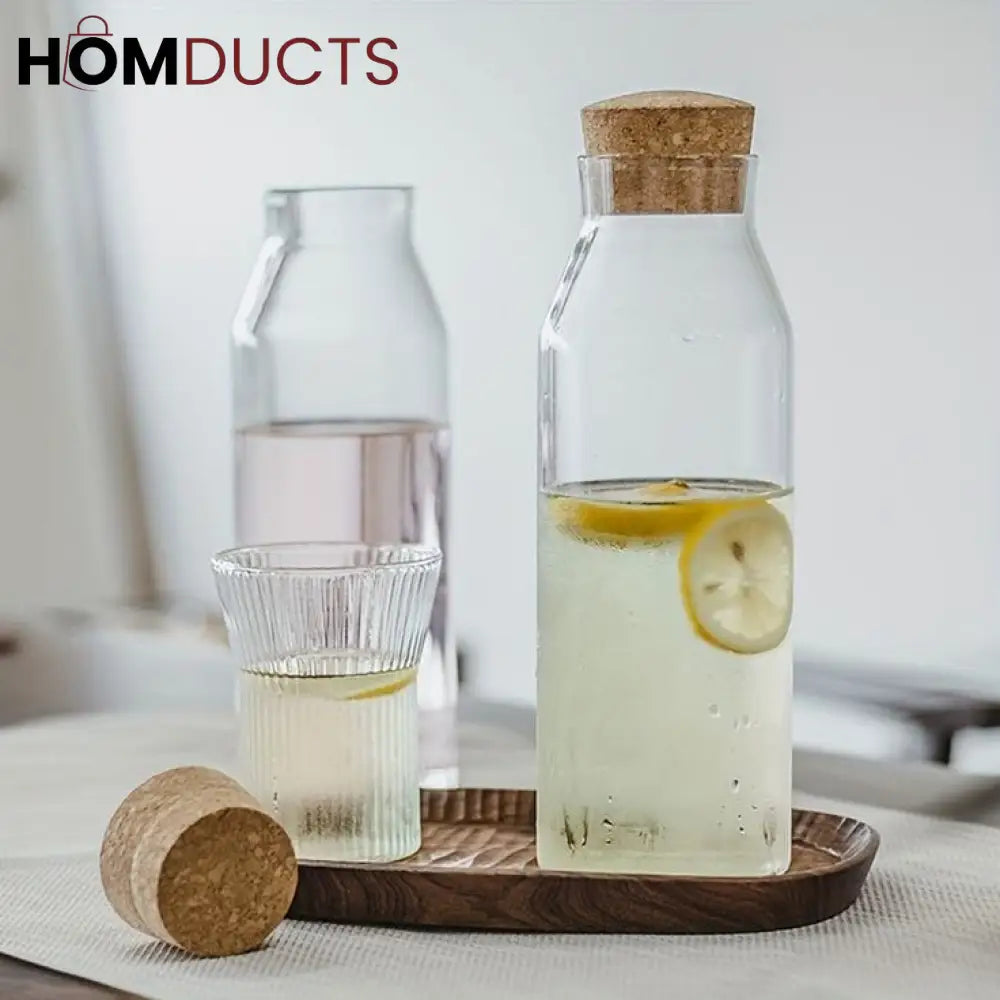 Wooden Cork Borosilicate Glass Bottle (1000Ml)