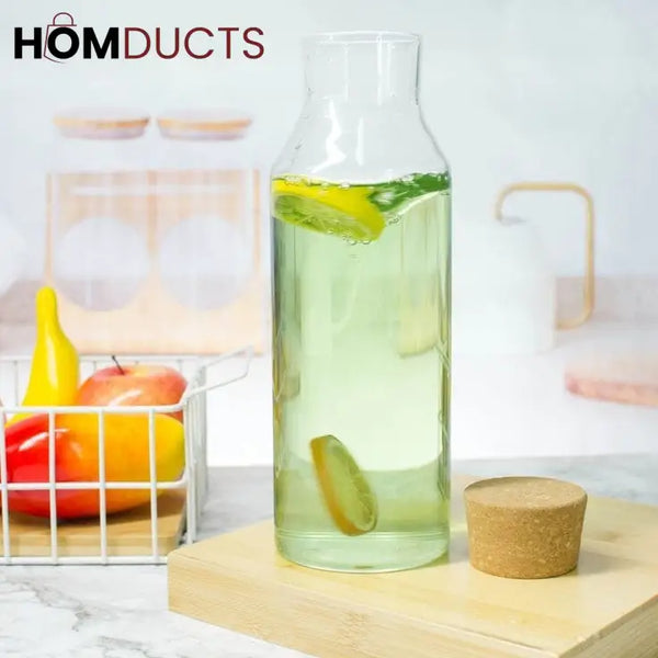 Wooden Cork Borosilicate Glass Bottle (1000Ml)