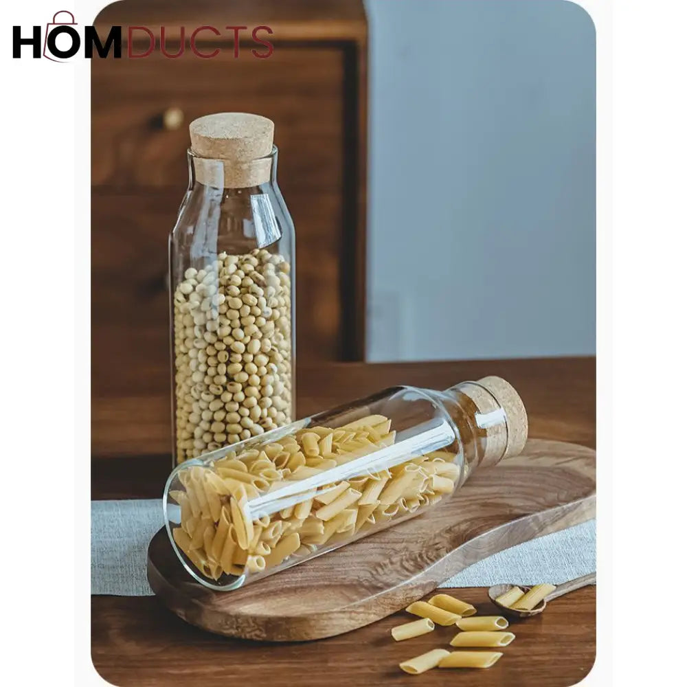 Wooden Cork Borosilicate Glass Bottle (1000Ml)