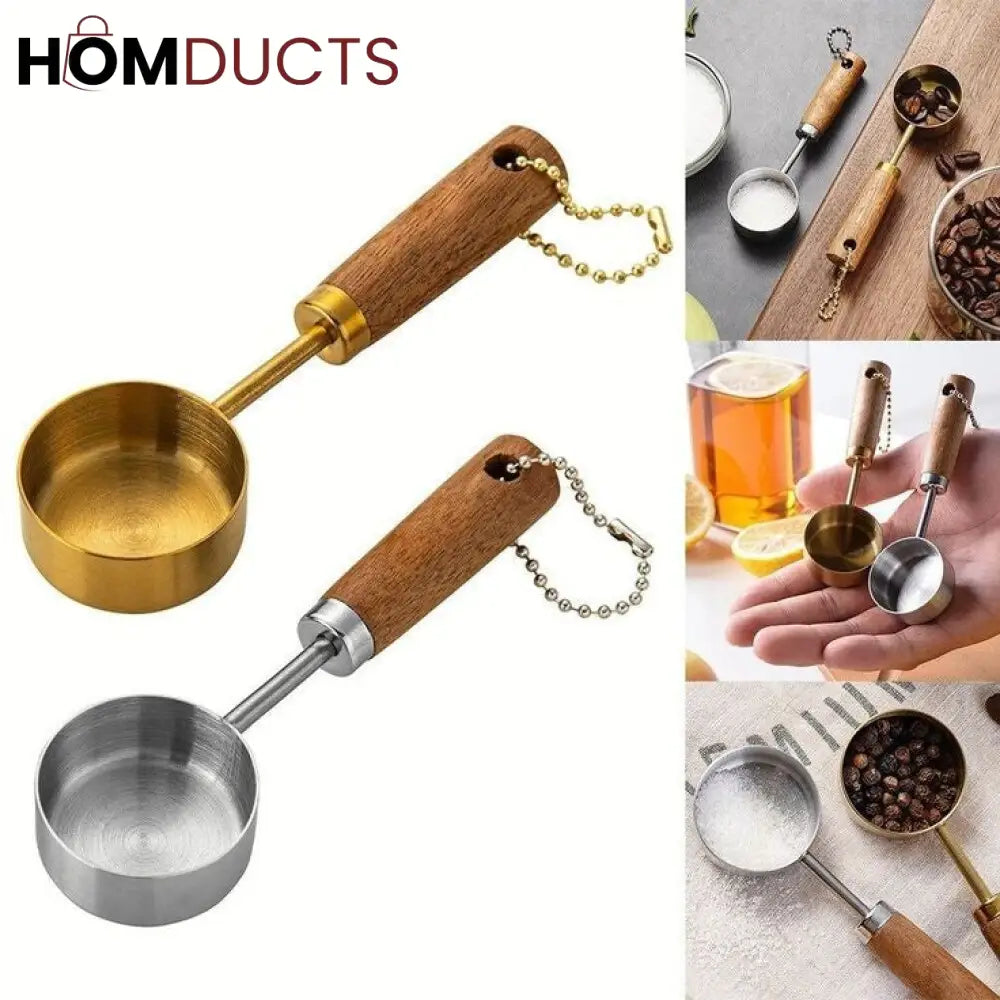 Wooden Handle Stainless Steel Measuring Spoon