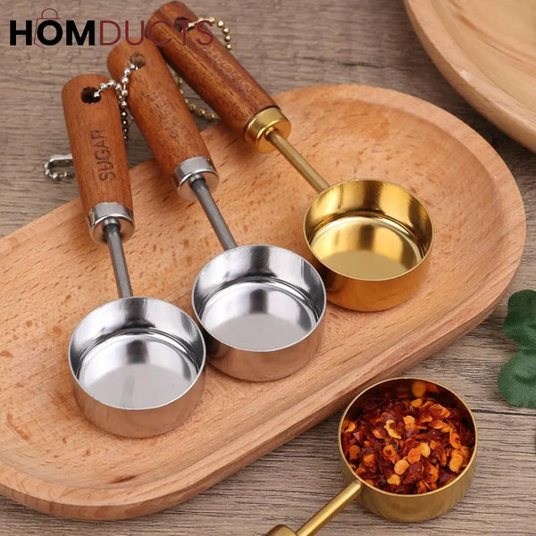 Wooden Handle Stainless Steel Measuring Spoon