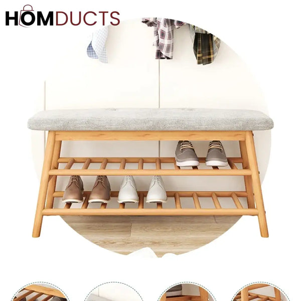 Wooden Shoe Rack With Iron Stand