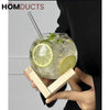 Wooden Stand Round Glass Tumbler - Elegant Cocktail Glassware